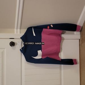 Nike Dri-Fit crop top sweatshirt, size S. Color is blue and pink.